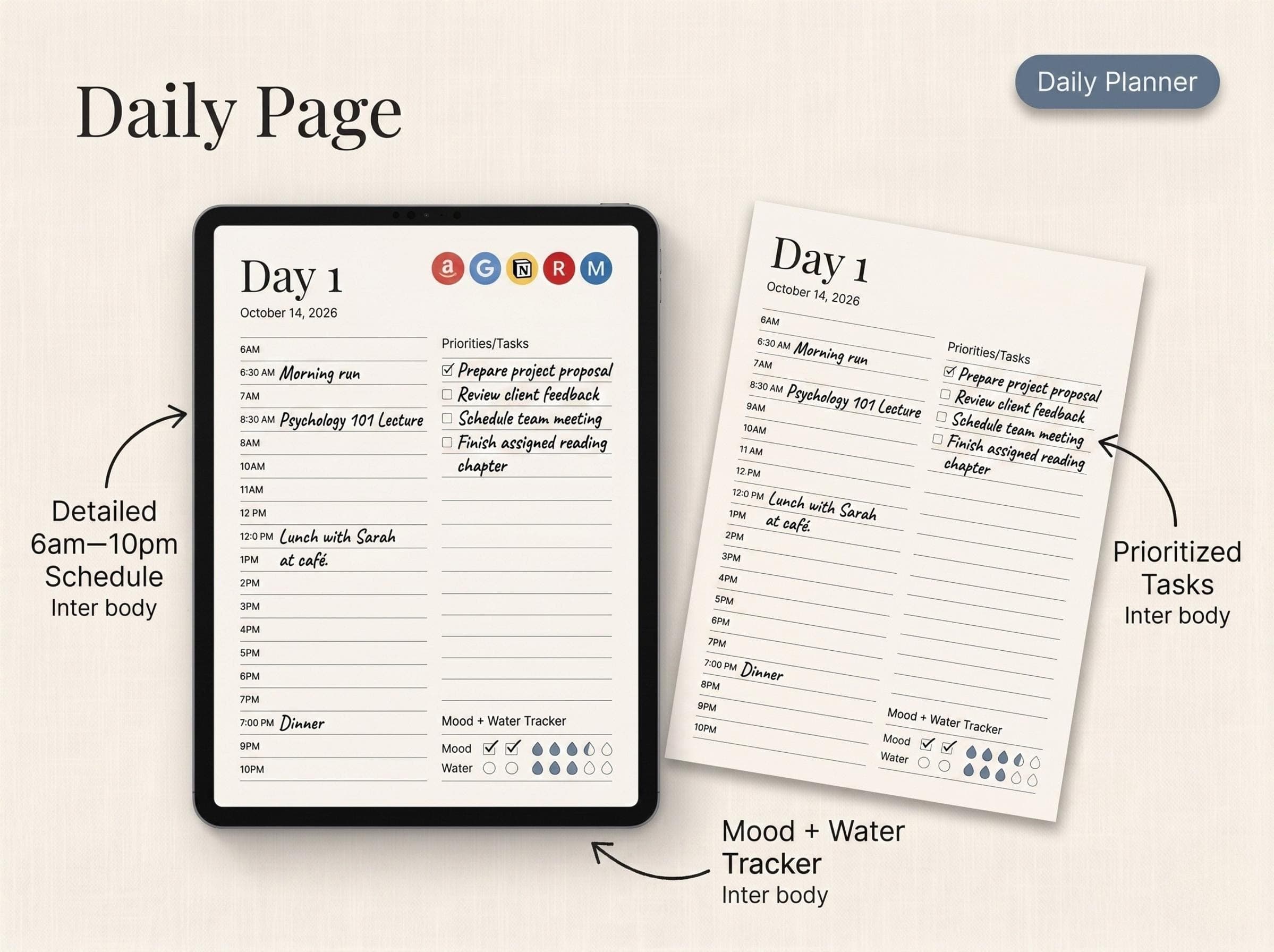 Smart Daily Planner Digital: Undated Hourly Schedule, Hyperlinked Pages (Digital Download) - Image 3