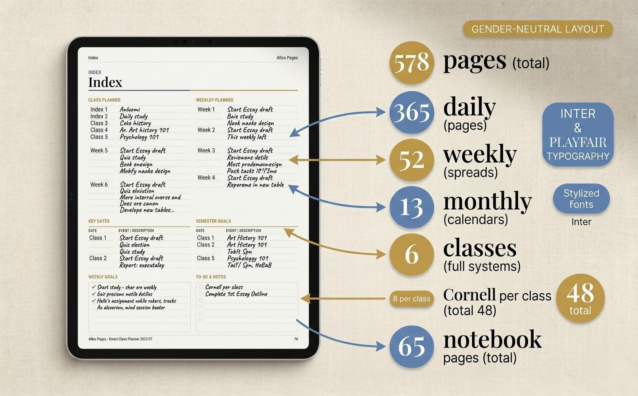 Smart Class Planner 2026-27 GoodNotes Digital Planner Cornell Notes iPad Template Fully Hyperlinked - Image 7