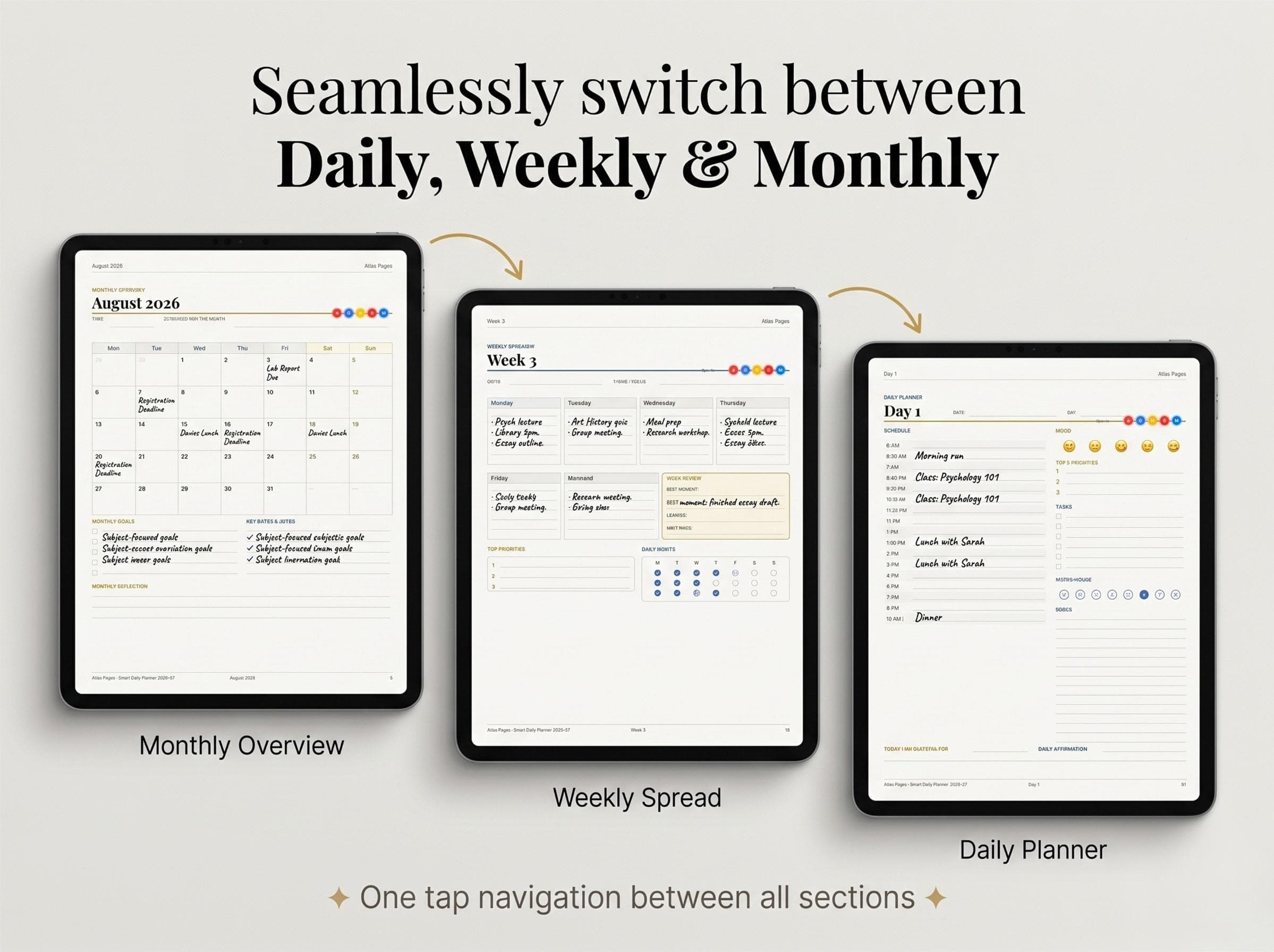 Smart Daily Planner Digital: Undated Hourly Schedule, Hyperlinked Pages (Digital Download) - Image 9