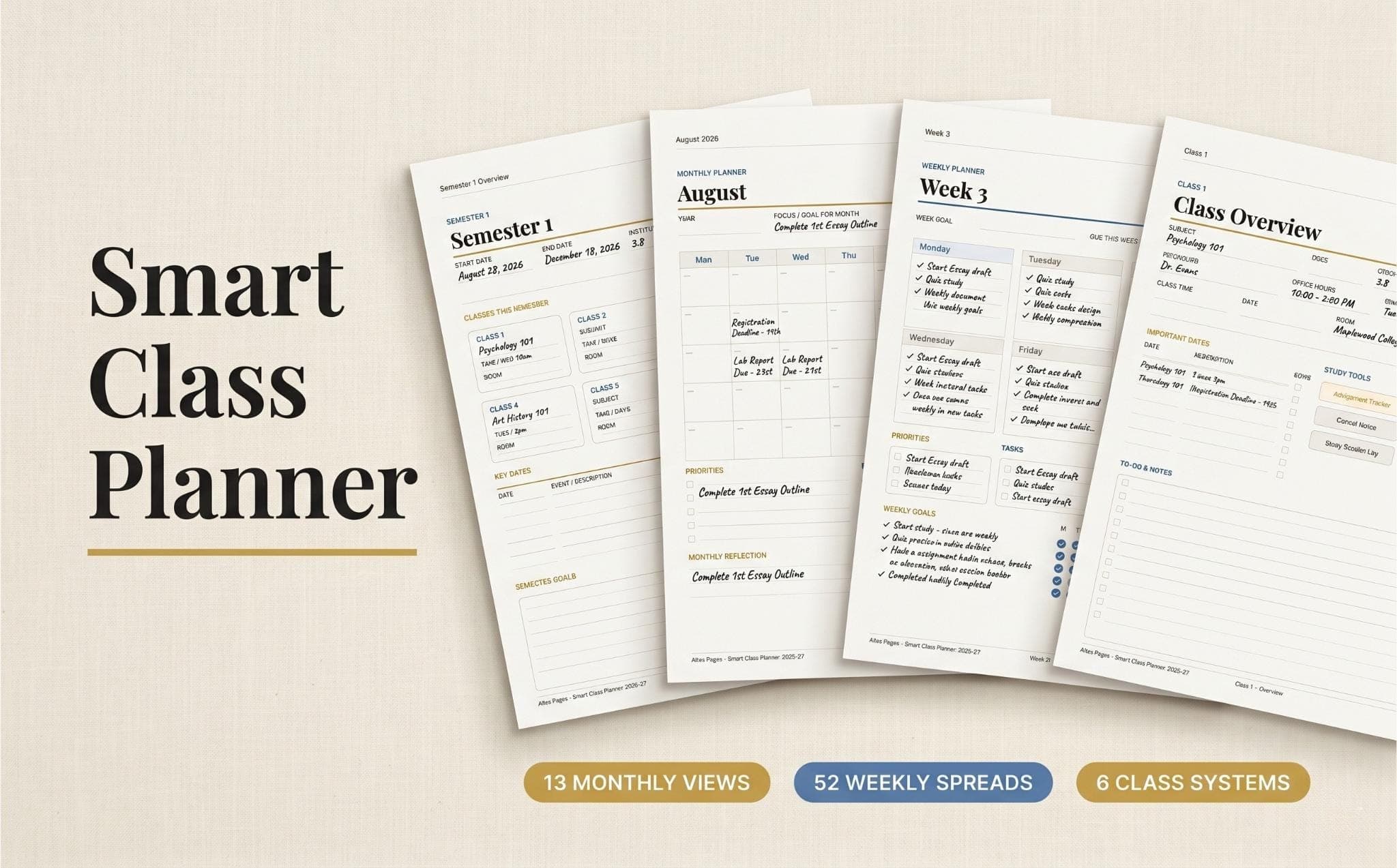 Smart Class Planner 2026-27 GoodNotes Digital Planner Cornell Notes iPad Template Fully Hyperlinked - Image 2
